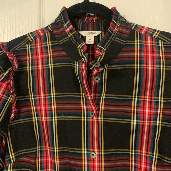 J Crew  Holiday dress size 4 tartan plaid Christmas button up ruffle long sleeve - Picture 12 of 14